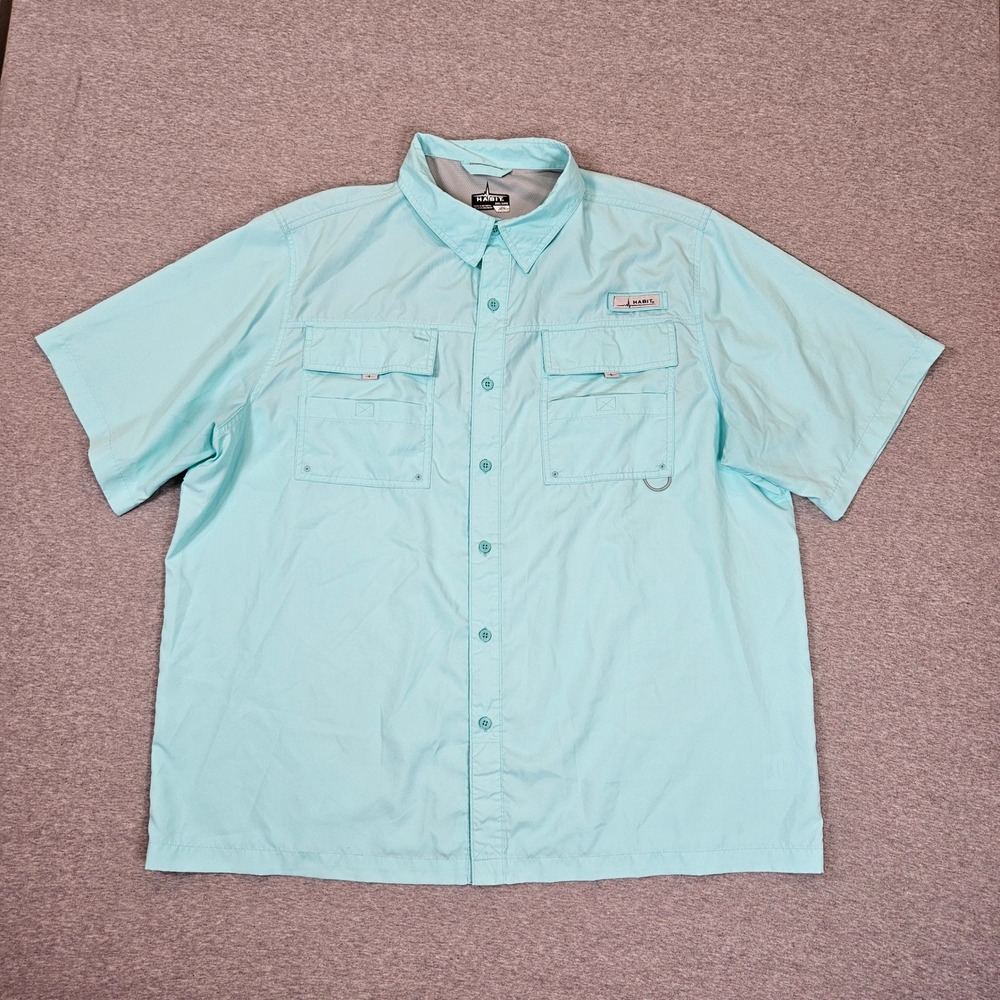 Habit Mens 2XL Fishing Shirt Short Sleeve Aruba Blue Ventilated Button Up TS1483